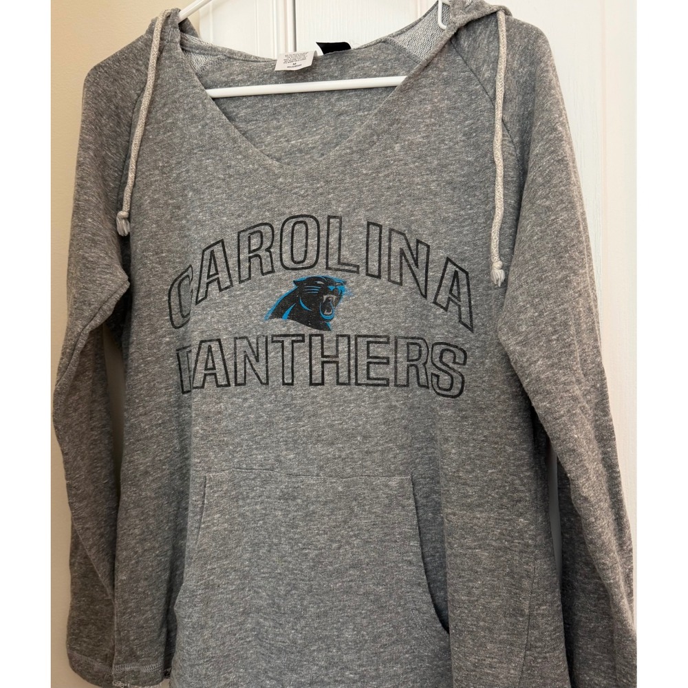 NFL Team Apparel Carolina Panthers Womens Gray V-Neck Hoodie Sweatshirt Medium